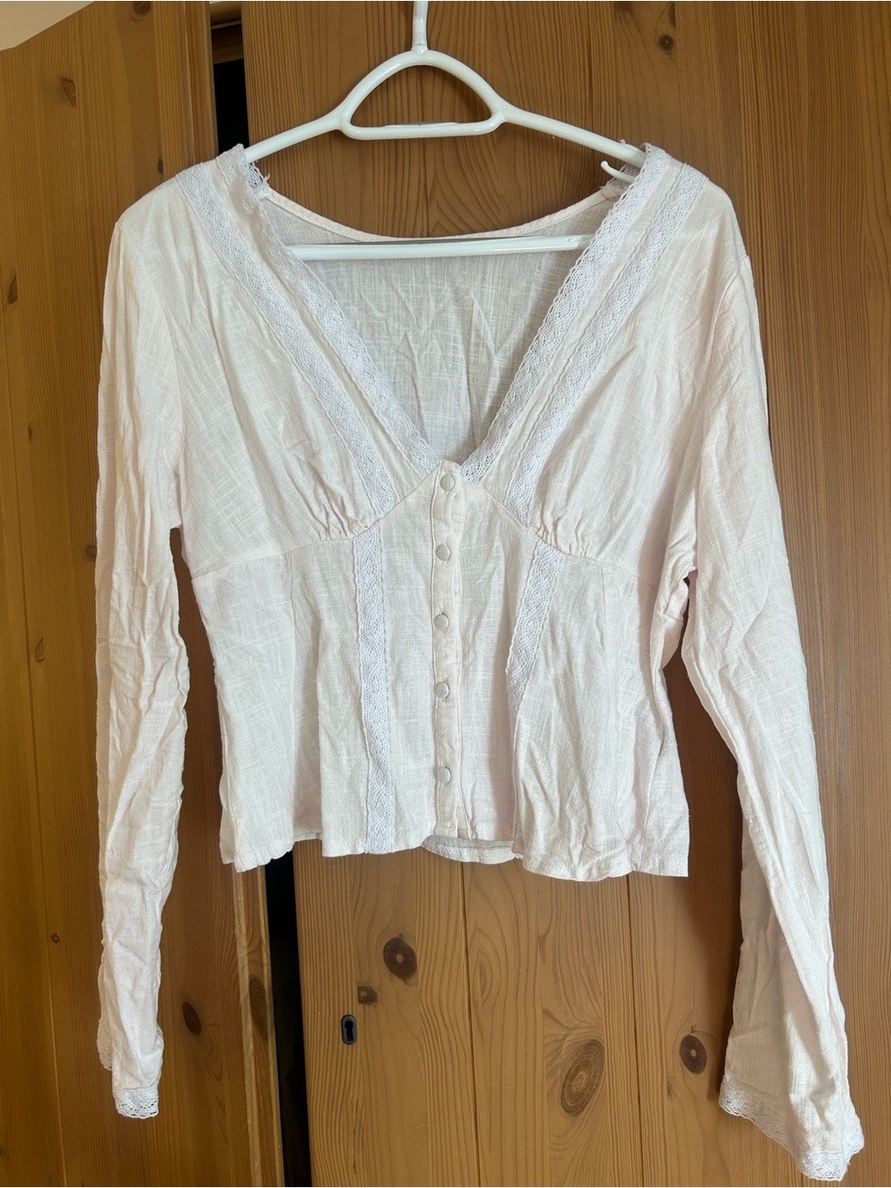 Light Pink Lace-Trim Button-Front Women's Top